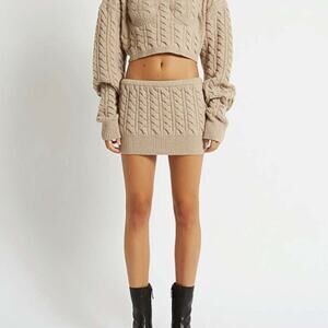 NWT Christopher Esber Cable Knit Micro Skirt in Tan